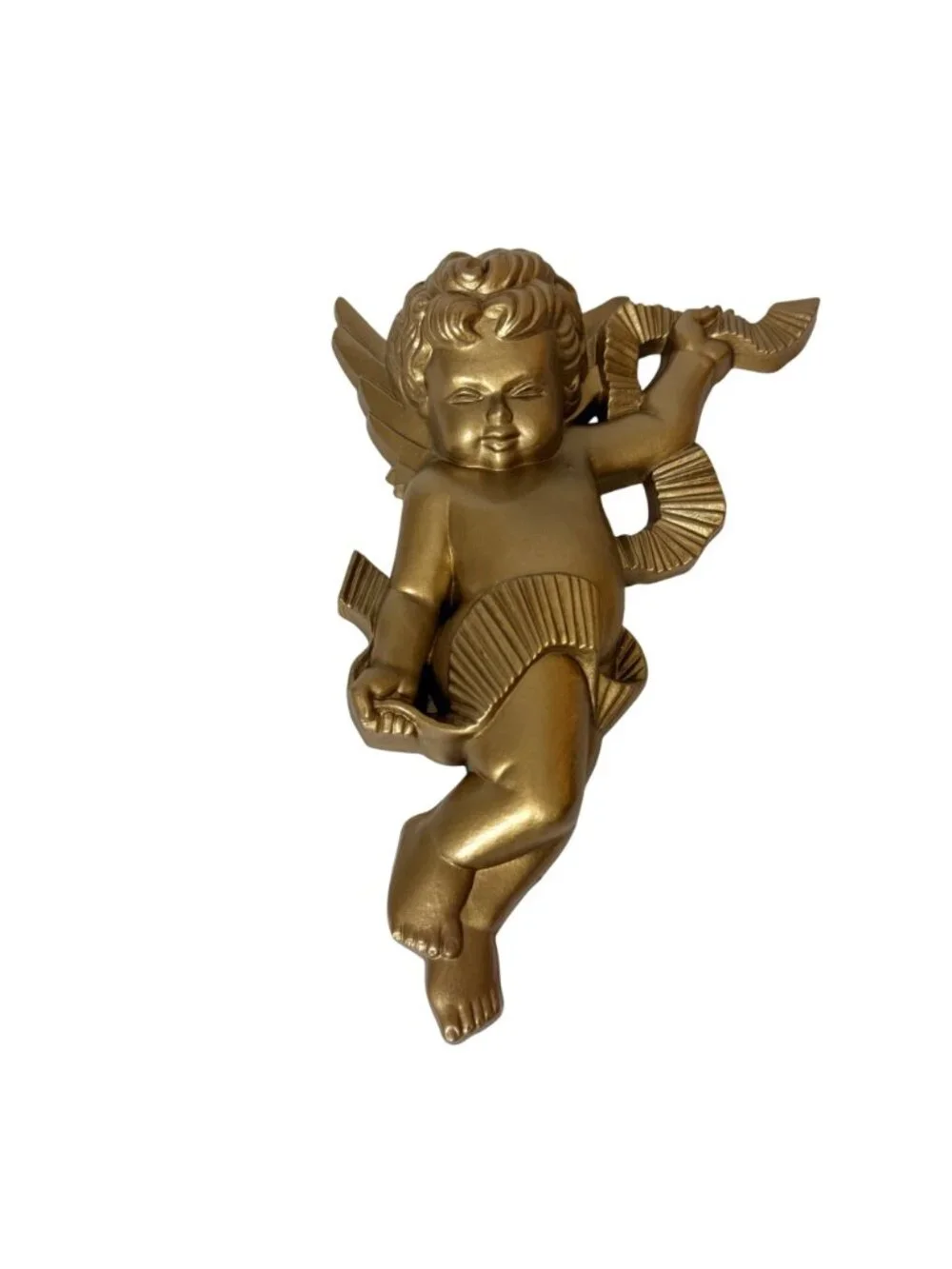 Vintage Burwood Cherub Wall Plaques Set of 2 Regency Gold Angel Hanging Pair